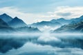 fog on a lake and mountains Royalty Free Stock Photo