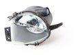 Fog light, xenon and halogen lamps on a white background. Used auto parts catalog from junkyard