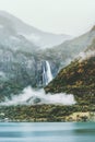 Fog Mountains and waterfall Landscape Royalty Free Stock Photo