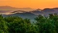 Fog over the Appalachian Mountains at sunset, seen from the Blue Royalty Free Stock Photo