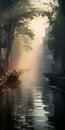 Dream-like Haze: A Romantic Journey Along A Narrow City River Royalty Free Stock Photo