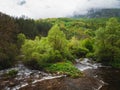 Fog over mountain river in the morning