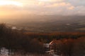 Autumn colors at sunset over the Rhon Mountains in Germany