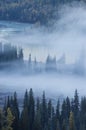 Fog over river & forest in autumn Royalty Free Stock Photo
