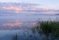 Fog over the river before summer dawn. Royalty Free Stock Photo