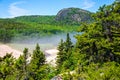 Fog over Sand Beach with Beehive Trail Cliffs in the background, Acadia National Park, Maine