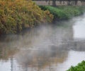 Fog over the water of the River Senne, Vilvoorde, Belgium