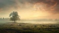 fog pasture evening mist landscape