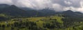 Fog and rain in the Carpathian mountains. Mountain village Dzembronya in the Carpathian mountains, Ukraine. Royalty Free Stock Photo