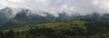 Fog and rain in the Carpathian mountains. Mountain village Dzembronya in the Carpathian mountains, Ukraine. Royalty Free Stock Photo