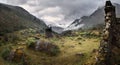 Fog and rain at Qolqas Penas in the Peruvian mountains, Cuzco departement, Peru Royalty Free Stock Photo