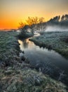 Fog in the river valley. picturesque spring morning Royalty Free Stock Photo