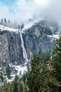 Fog Over Yosemite Mountains and Waterfall Royalty Free Stock Photo