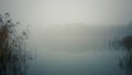 Fog is running on the lake in the cold aulumn morning Royalty Free Stock Photo