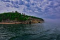Fog sea and clouds Pictured rocks national lakeshore on lake superior Royalty Free Stock Photo