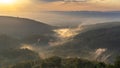 Fog settles over the Waldprechts valley in the Black Forest after a summer thunderstorm Royalty Free Stock Photo