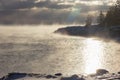 Fog settling over a cold Lake Superior