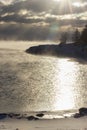 Fog settling over a cold Lake Superior