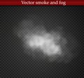 Fog or smoke isolated transparent special effect. White cloudiness, mist or smog background. Vector illustration. Royalty Free Stock Photo