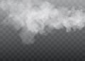 Fog or smoke isolated transparent special effect. White vector cloudiness, mist or smog background. Vector illustration Royalty Free Stock Photo