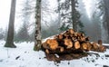 Fog and snow cover the highlands of the Black Forest in Germany