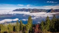 Fog surrounding Grosser, Kleiner Mythen, Lake Lucerne, Rigi mountain, Brunnen city and Weggis village from Klewenalp Swiss Alps