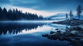 Enchanting Blue Hour: A Serene Forest Lake In Indigo And Azure Royalty Free Stock Photo