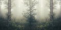 Fog in surreal forest with muted tones