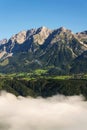 Fog in valley over Schladming, Dachstein Mountains, Alps, Austria Royalty Free Stock Photo