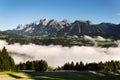 Fog in valley over Schladming, Dachstein Mountains, Alps, Austria Royalty Free Stock Photo