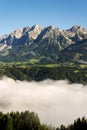 Fog in valley over Schladming, Dachstein Mountains, Alps, Austria Royalty Free Stock Photo