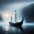 fog viking ship boat water sea ocean mist sail landscape Royalty Free Stock Photo