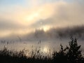 Fog in the water on a cold early morning