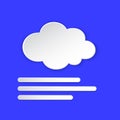 Fog Weather forecast info icon. Foggy day, fogginess, drizzle paper cut style on blue. Climate weather element. Button Royalty Free Stock Photo