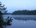 Fog on wild forest lake