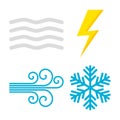 Fog, Wind, Thunder & Snowflake Flat Icons