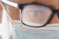 Fogged glasses due to condensation caused by the use of a mask close up selective focus Royalty Free Stock Photo