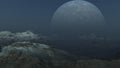 Foggy Alien Planet, frozen world - 3D Rendering Royalty Free Stock Photo