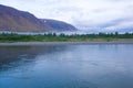 Foggy August morning on the Sob river. Polar Ural Royalty Free Stock Photo