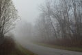 Foggy autumn morning rural road view Royalty Free Stock Photo