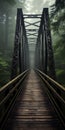 Foggy Bridge In The Woods: A Dark Bronze And Green Adventure