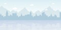 Foggy cityscape panorama flat vector illustration. Urban landscape, modern metropolis skyline decorative background Royalty Free Stock Photo