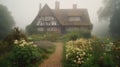 Foggy Cottage Garden at an Old Lower Saxony Farmhouse