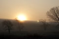 Foggy country morning sunrise