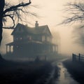 foggy and creepy old house - an eerie and atmospheric scene Royalty Free Stock Photo