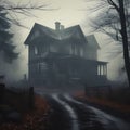 foggy and creepy old house - an eerie and atmospheric scene Royalty Free Stock Photo