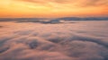 Foggy dawn in mountains. Sea of fog between mountain peaks Royalty Free Stock Photo