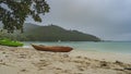 A foggy day on the coast of a tropical island. Royalty Free Stock Photo