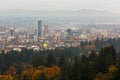 Foggy Fall Day over Downtown Portland Oregon USA