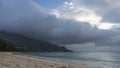 A foggy day on a tropical beach. Royalty Free Stock Photo